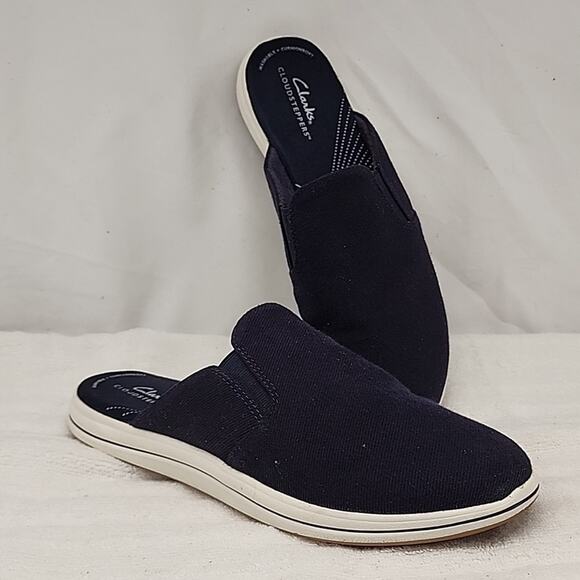 CLARKS BREEZE SHORE MULES DENIM BLUE LADIES SIZE 10 GUC - Picture 13 of 16